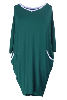 Sukienka z szarą lamówką LILIAN - butelkowa zieleń