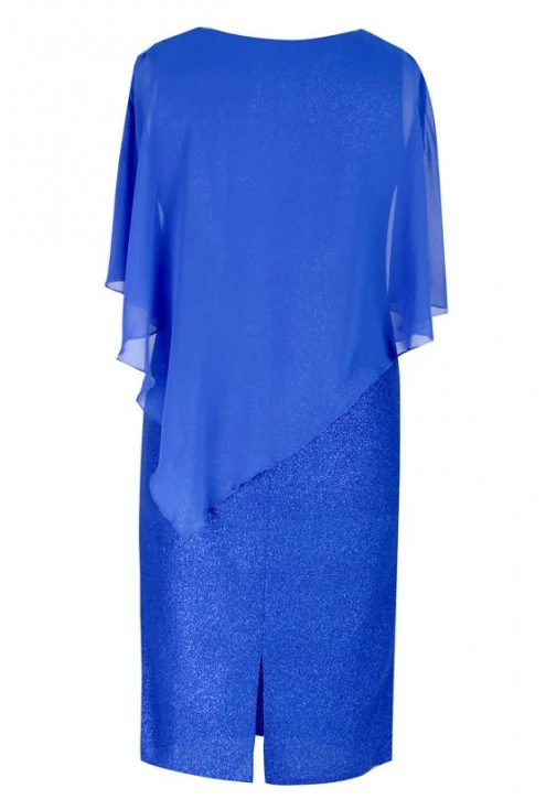 Kobaltowa sukienka z połyskiem i szyfonową narzutką ELSA