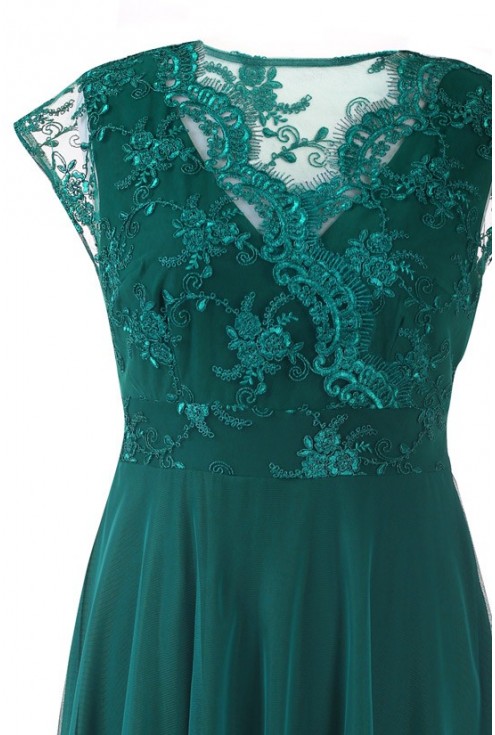 Zielona wieczorowa sukienka z koronką LUCILLE