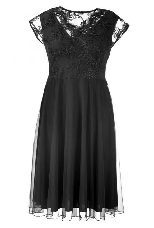 Czarna wieczorowa sukienka z koronką LUCILLE