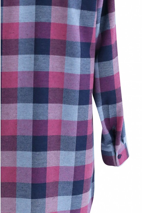 Długa koszula-tunika w różowo-szarą kratę - SYLVIA