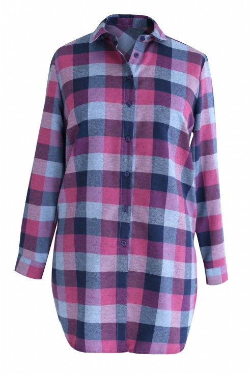 Długa koszula-tunika w różowo-szarą kratę - SYLVIA