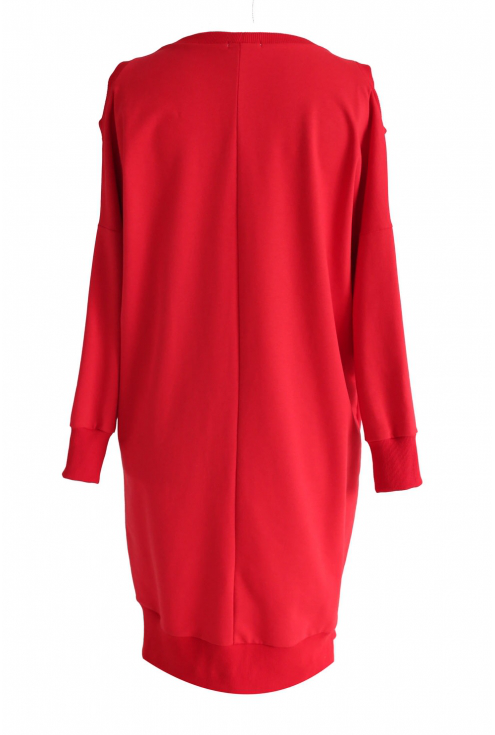 Czerwona dresowa sukienka z grafiką - Keys