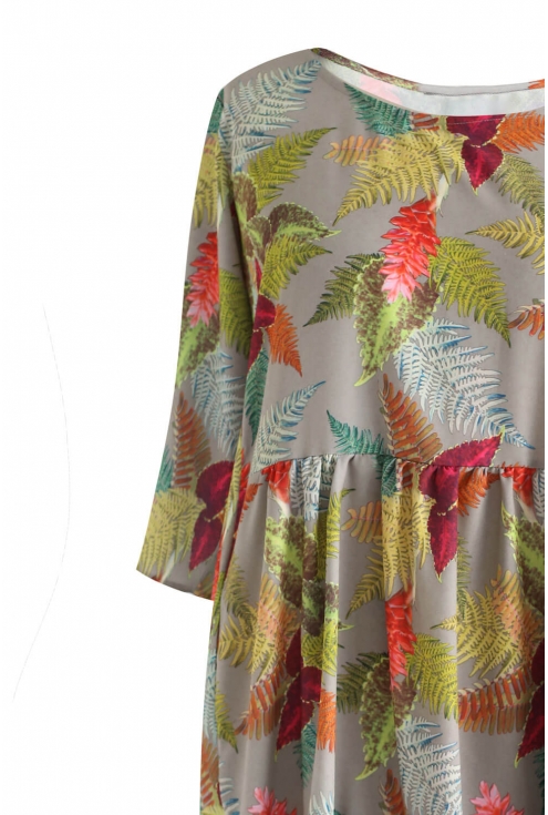 Szara sukienka w kolorowe liście BELLA