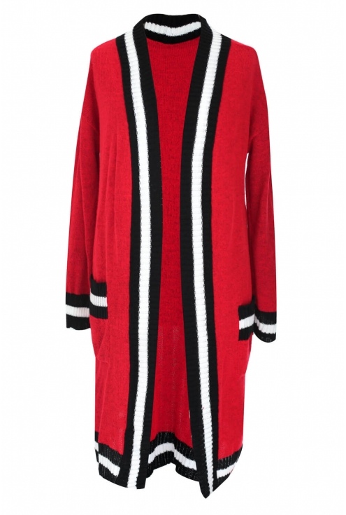 Czerwony długi wiązany sweter SUSANA