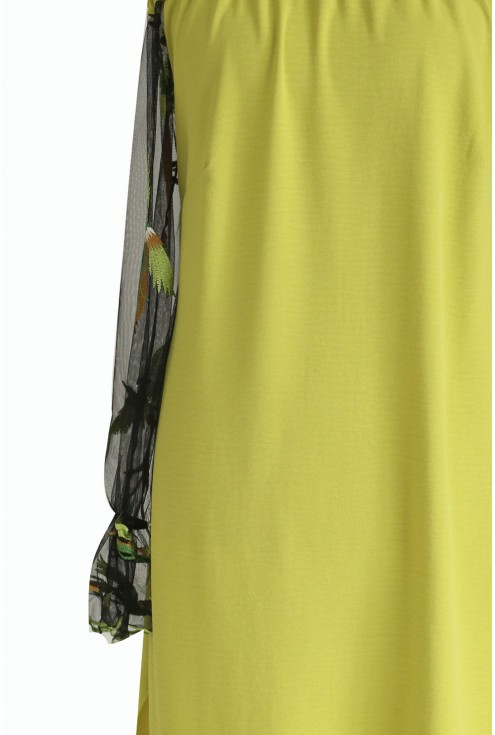 Limonkowa sukienka hiszpanka w ptaki - MIRELLA