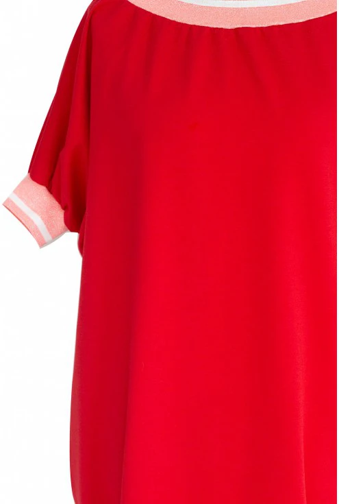 Czerwona sukienka z różowym ściągaczem - WHITNEY