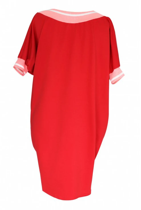 Czerwona sukienka z różowym ściągaczem - WHITNEY