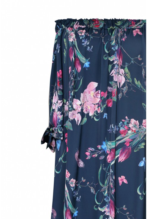 Granatowa sukienka hiszpanka w kwiaty - MARITA NAVY