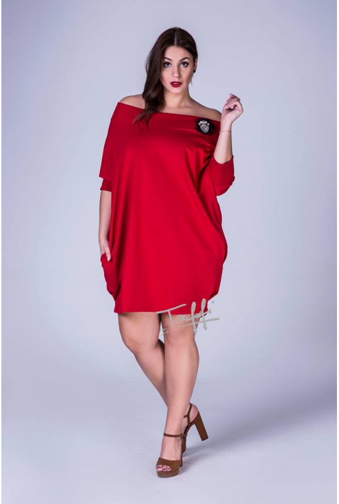 Czerwona tunika ze ściągaczem w rękawie w dużych rozmiarach plus size w sklepie XL-ka.pl