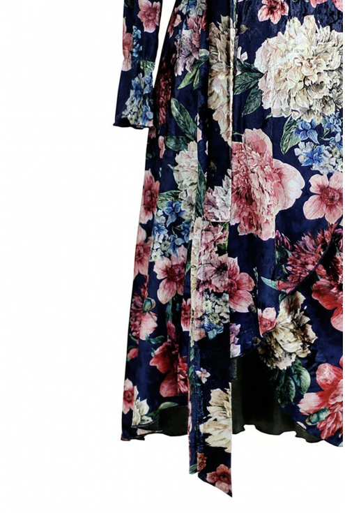 Granatowa sukienka z kwiatowym wzorem - DOLCE WELUR