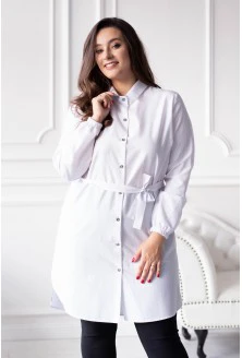Biała długa tunika koszulowa z wiązaniem - ALIA