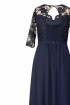 Granatowa długa sukienka z koronką (asymetryczny dół) - MEGAN