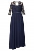 Granatowa długa sukienka z koronką (asymetryczny dół) - MEGAN