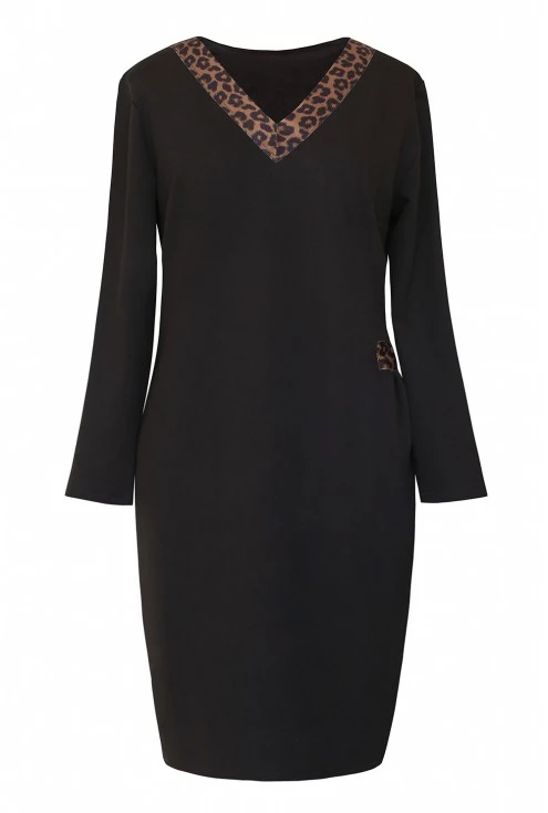 czarna sukienka dresowa z dekoltem w panterkę xxl