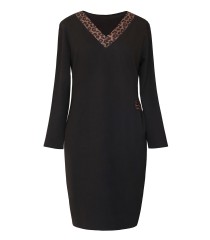 Czarna sukienka dresowa z dekoltem V w panterkę - MADELINE