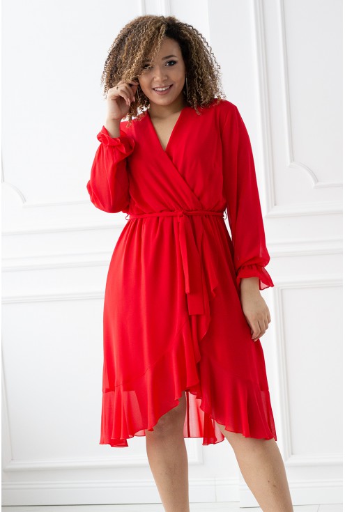 czerwona sukienka Ruben z falbanką - zakrywa kolano plus size