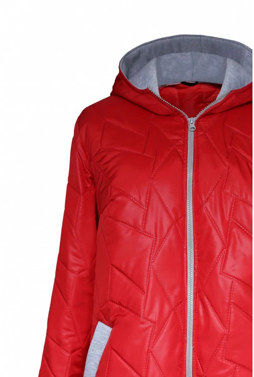 Pikowana czerwona kurtka z suwakiem plus size