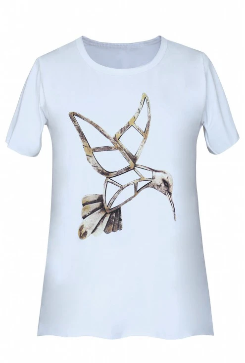 biała bluzka z kolibrem - xxl