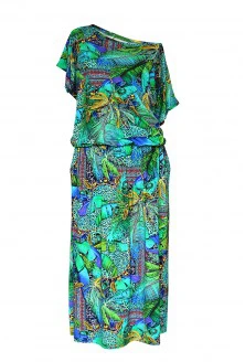 Zielona sukienka 7/8 z roślinnym wzorem - Grand Print