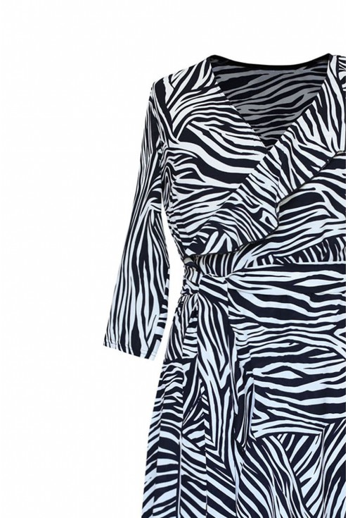 Asymetryczna sukienka z falbanką motyw zebra - LILIANE