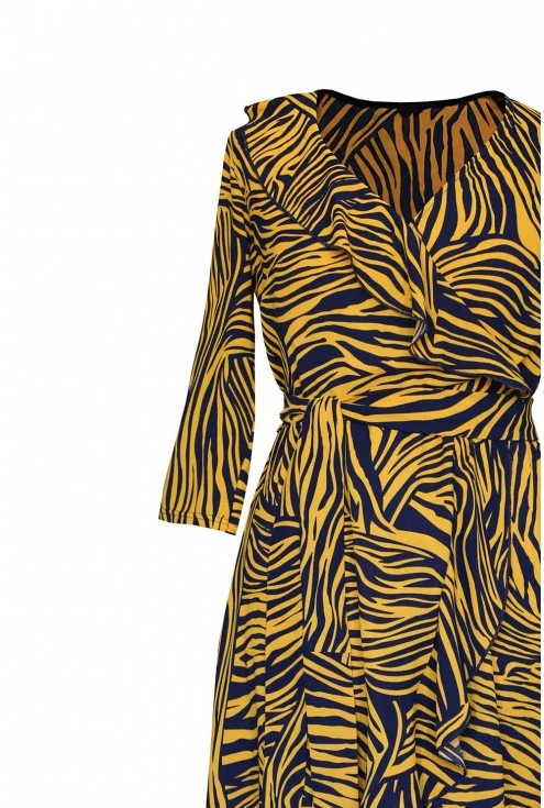 kopertowy dekolt sukienka liliane pomarańczowa zebra plus size