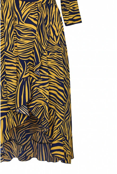 falbanki kopertowy dół sukienka asymetryczna liliane pomarańczowa zebra
