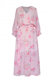 Pudrowo-różowa sukienka maxi w róże - VALENTINA