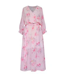 Pudrowo-różowa sukienka maxi w róże - VALENTINA