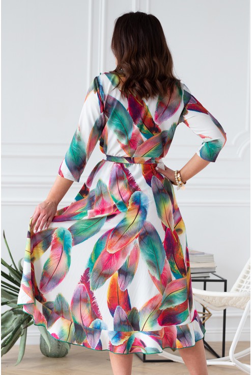 asymetryczna sukienka plus size w kolorowe piórka xl