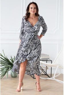 Asymetryczna sukienka z falbanką motyw zebra - LILIANE