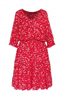 Czerwona sukienka z falbanami w dmuchawce - Matilde