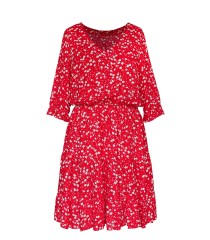 Czerwona sukienka z falbanami - wzór w dmuchawce - Matilde