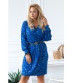 Niebieska sukienka w panterkę z rozciętymi rękawami - CELIA