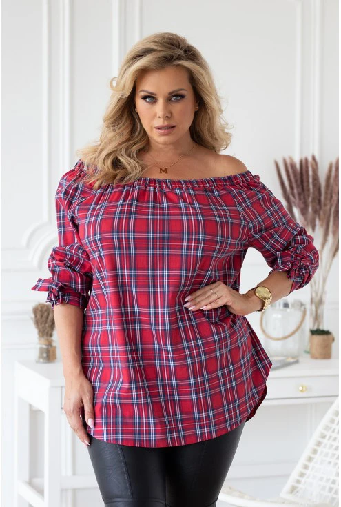 czerwona bluzka hiszpanka w kratę duże rozmiary damskie xxl sklep XL-ka.pl