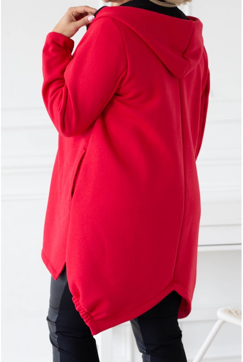 Czerwona asymetryczna bluza z kapturem - LUCETTE