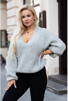 Jasnoszary sweter z grubym splotem - EMILLA