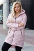Pudrowo-różowa długa kurtka pikowana z kapturem - Scarlett
