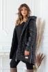 Czarna długa jesienna kurtka pikowana z kapturem - Scarlett 2XL-5XL
