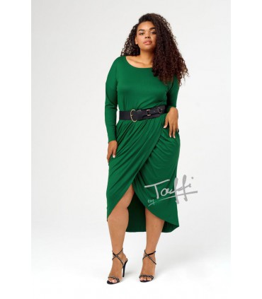 Zielona sukienka przekładana z marszczeniem - TERRA