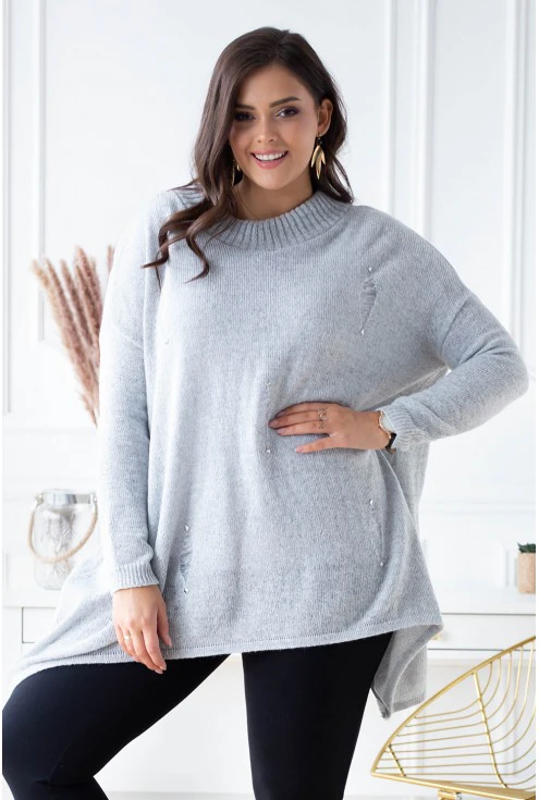 jasnoszary sweter plus size