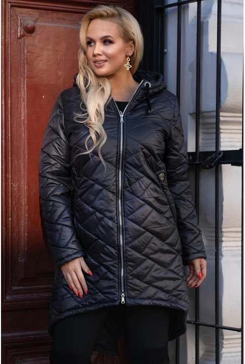 Długa czarna kurtka plus size dla kobiet duże rozmiary xxl