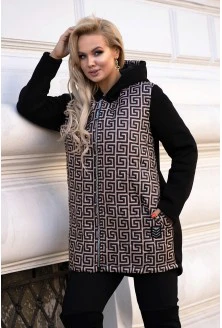 Czarna bluzo-kurtka z łączonych materiałów w karmelowy wzór - KATY