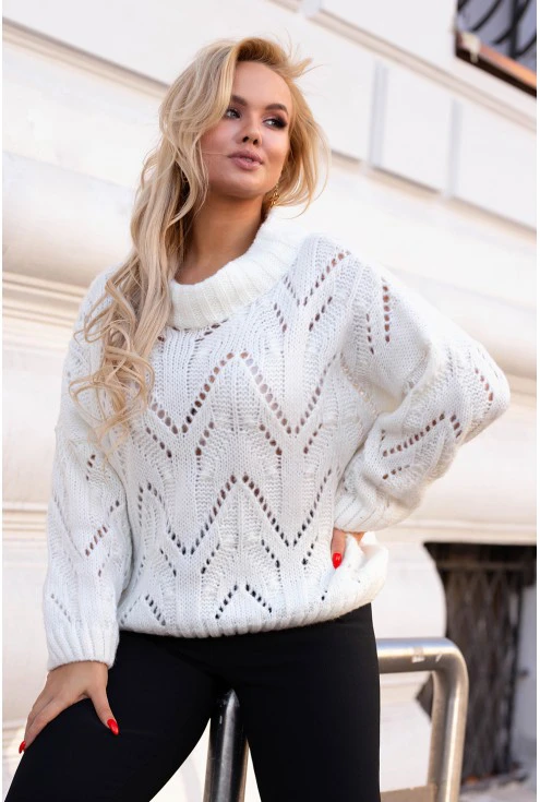 biały ażurowy sweter xxl