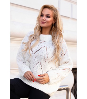 Kremowo/biały ażurowy sweter - MALISA