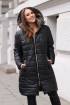 Ciepły, zimowy czarny płaszcz plus size z karmelowym wzorem - SELENA