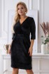 Czarna welurowa sukienka z kopertowym dekoltem - LISHA