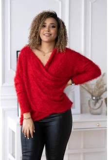 Czerwony sweter z kopertowym dekoltem - OTILIA