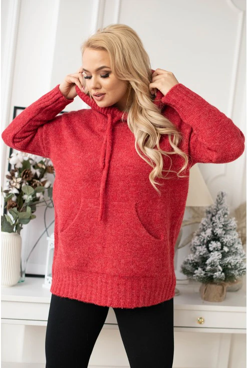 czerwony sweterek z kapturem bianca xxl