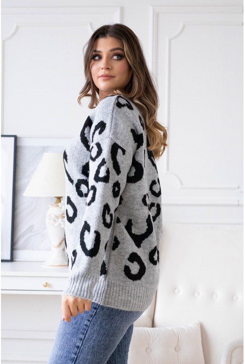Szary sweterek w lamparcie cętki - ALESSIA